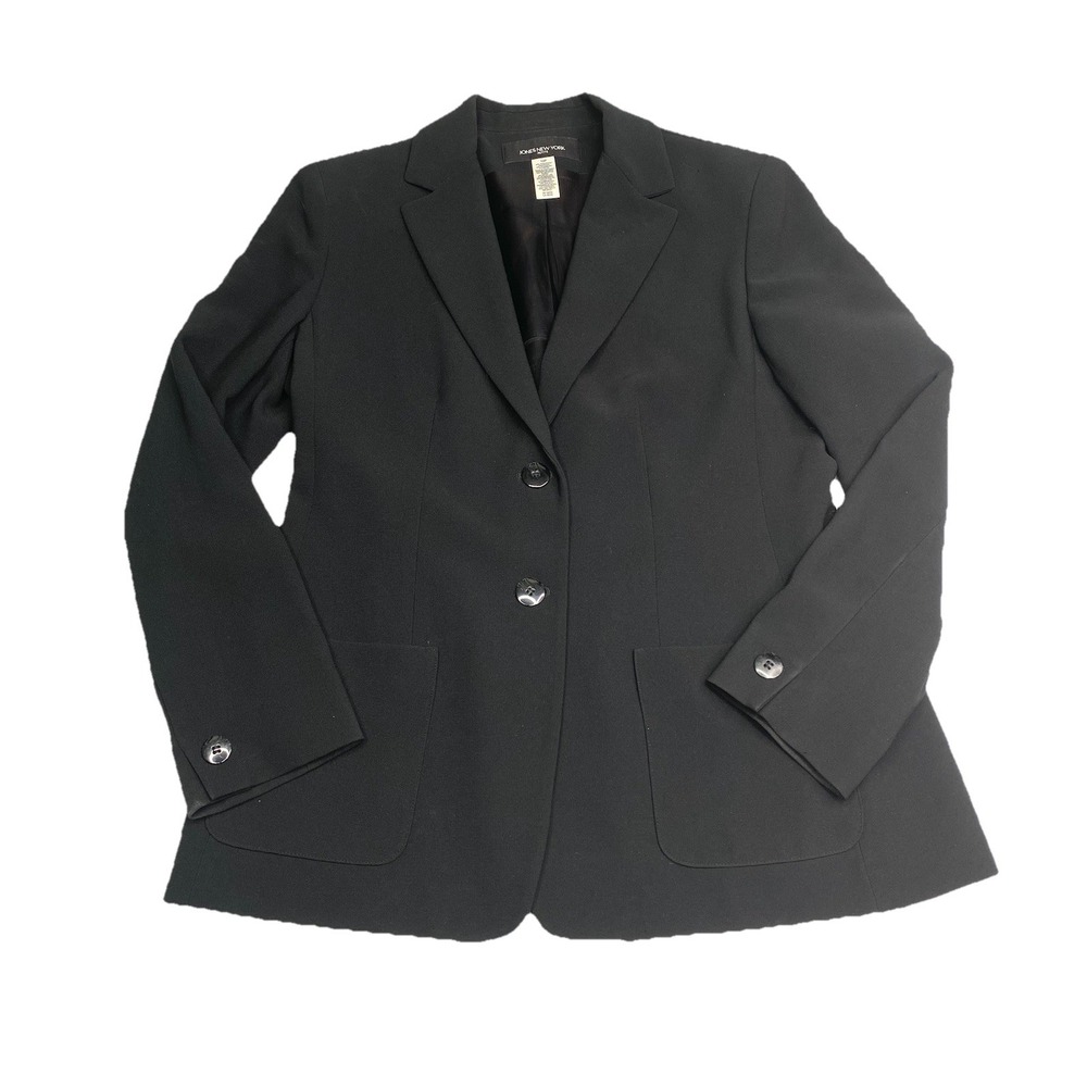 Jones New York Petite Black Blazer Jacket 2 Button Patch Pockets Size 10P